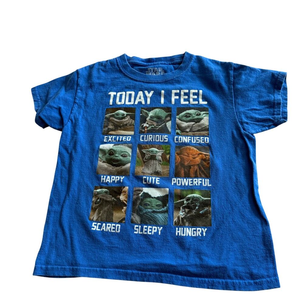 Star Wars Boys Tee Shirt M 8 Blue Baby Yoda Grogu Mandalorian Moods Today I Feel